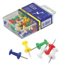 Кнопки-гвоздики цветные, 50шт, пластиковый контейнер
