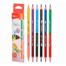Цветные карандаши 6шт Deli ColoRun, 12 цветов, двусторонние, треугольные