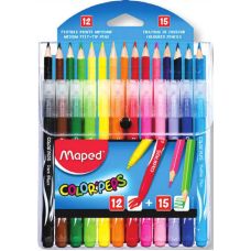 Цветные карандаши 15шт + фломастеры 12шт Maped